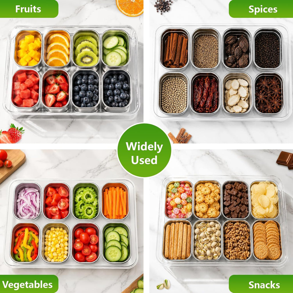 SAKAMOSH Stainless Steel Snackle Box 8 Compartments with Lids & Handle