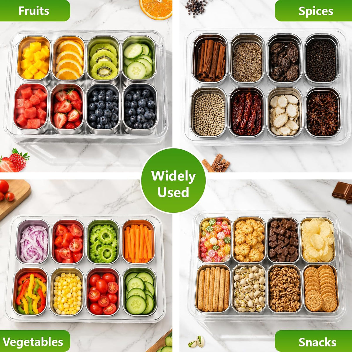 SAKAMOSH Stainless Steel Snackle Box 8 Compartments with Lids & Handle