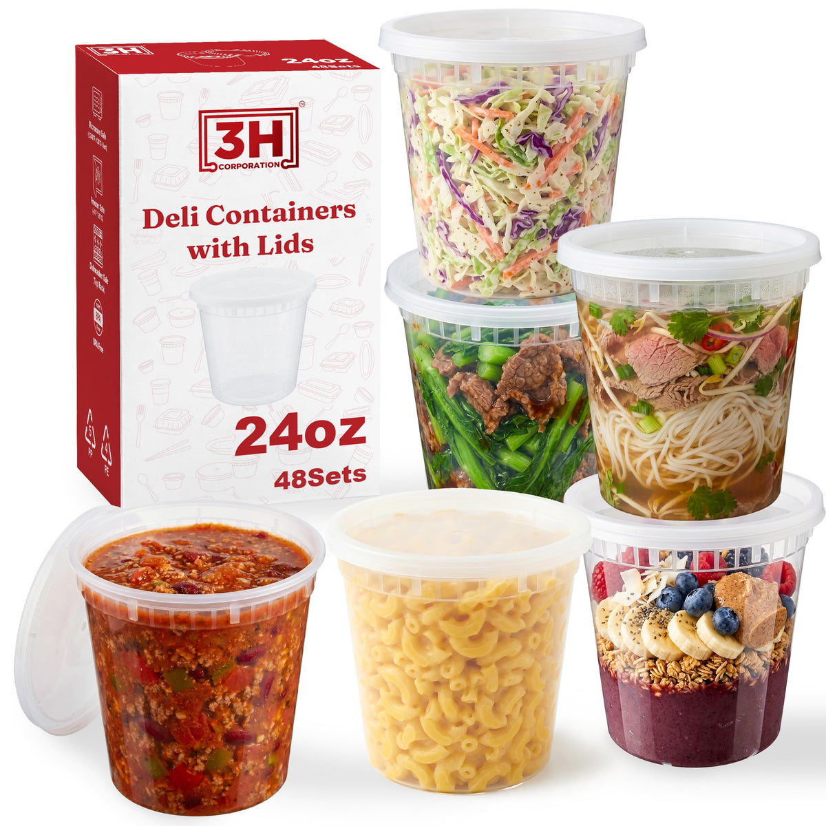 32 oz Food Storage Containers with Lids (240 Set/480 Piece) Deli Soup Containers, Freezer Microwave Safe, BPA-Free Plastic, Stackable Snack Leakproof Leftover Organizers & To-Go